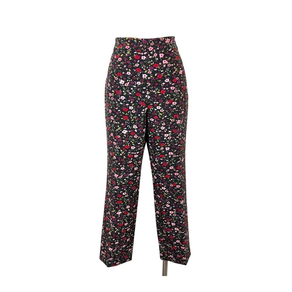Kate Spade Boho Floral Pant High Rise Cropped Black Multi 10 NWT